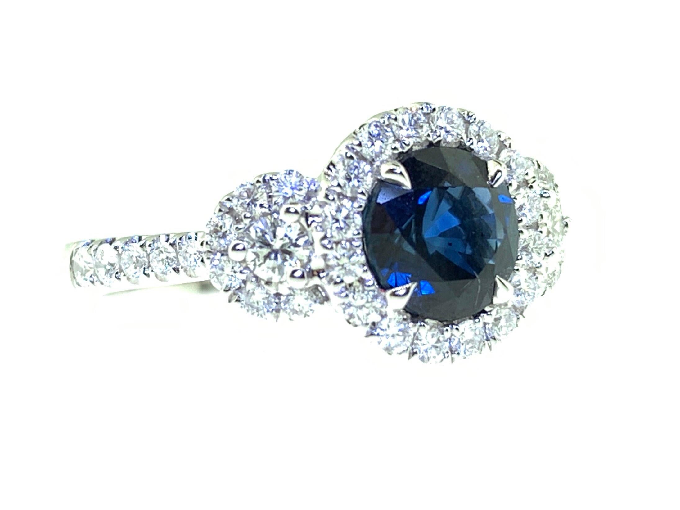 Round Cut 1.65 Carat Sapphire and Diamond Cocktail Ring For Sale