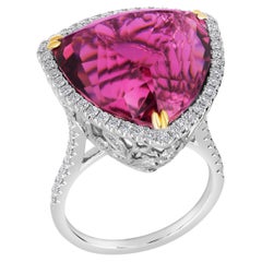 24.42 Carat Trillion Cut Rubellite Tourmaline and Diamond Cocktail Ring