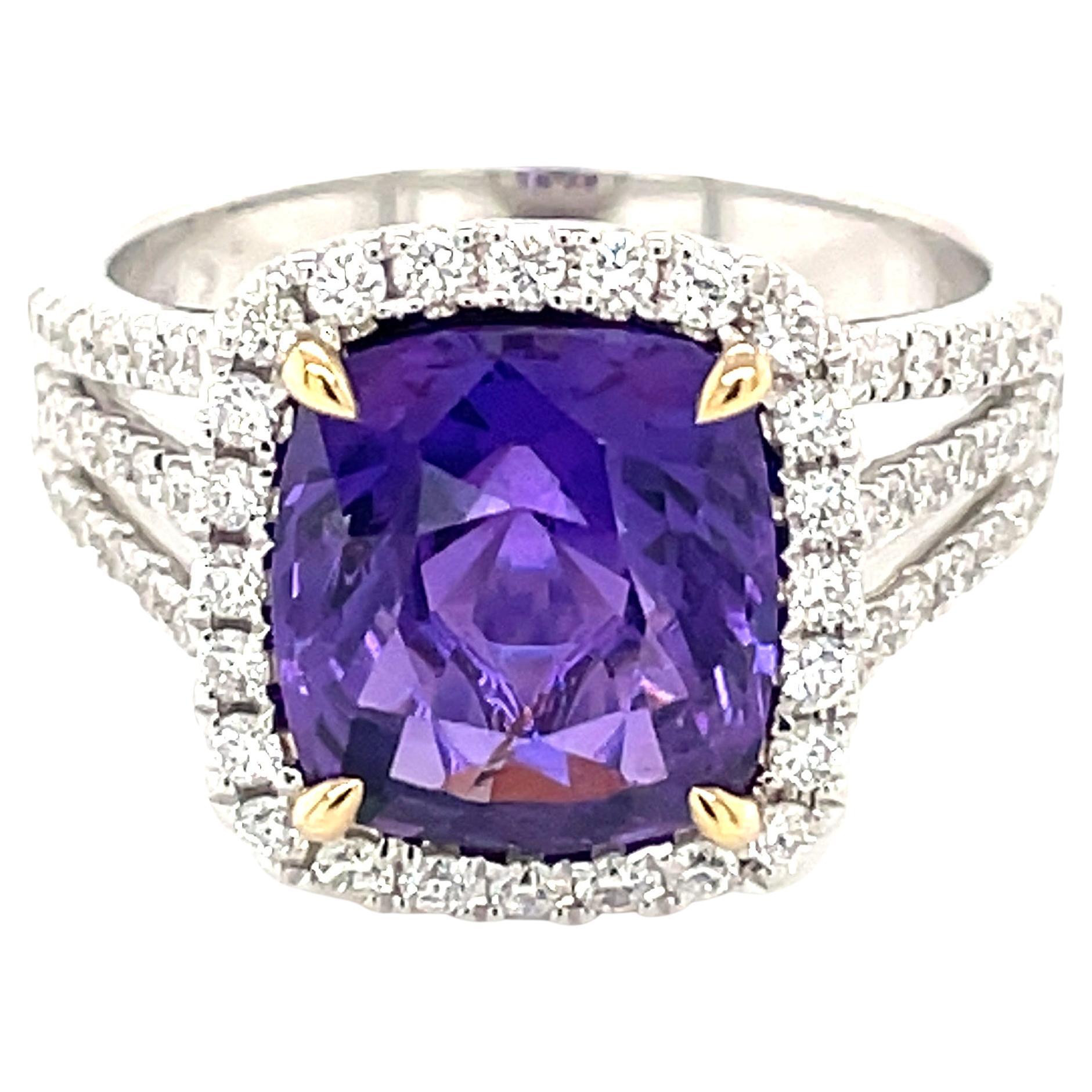 GAL Certified Natural No Heat 4.59 Carat Purple Sapphire and Diamond Ring