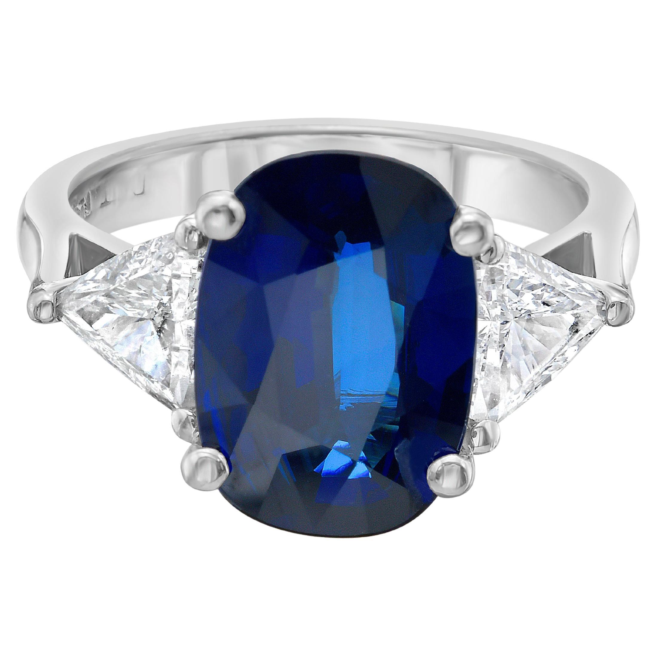 GIA Certified 4.01 Carat Cushion Sapphire and Diamond Platinum Ring