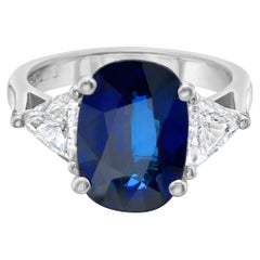 GIA Certified 4.01 Carat Cushion Sapphire and Diamond Platinum Ring