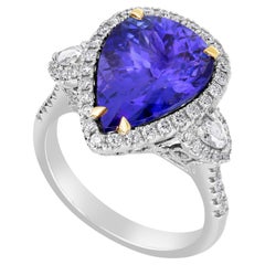 Anillo de tanzanita y diamantes en forma de pera de 5,94 quilates