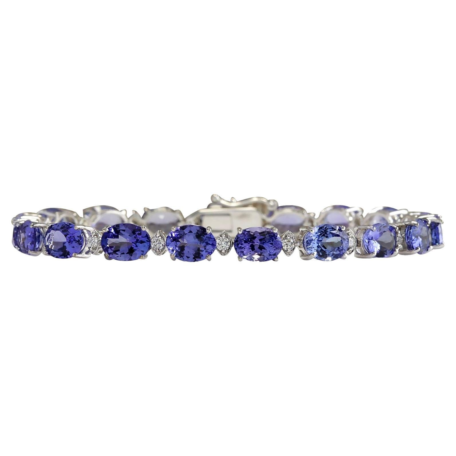 23.35 Carat Genuine Tanzanite 14K White Gold Diamond Bracelet