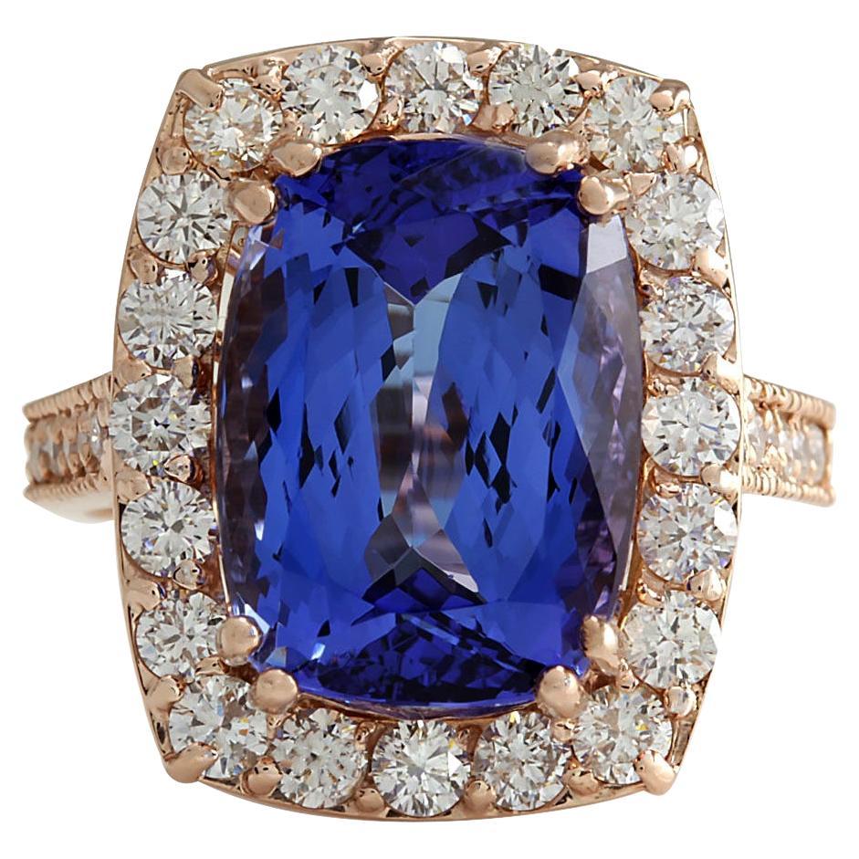 Radiant Tanzanite & Diamond Ring: 14K Rose Gold Elegance For Sale