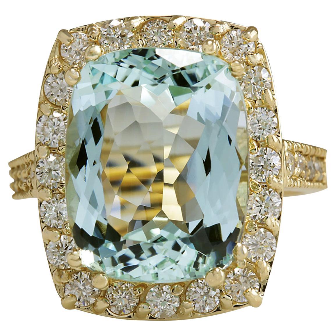 Natural Aquamarine Diamond Ring In 14 Karat Yellow Gold 
