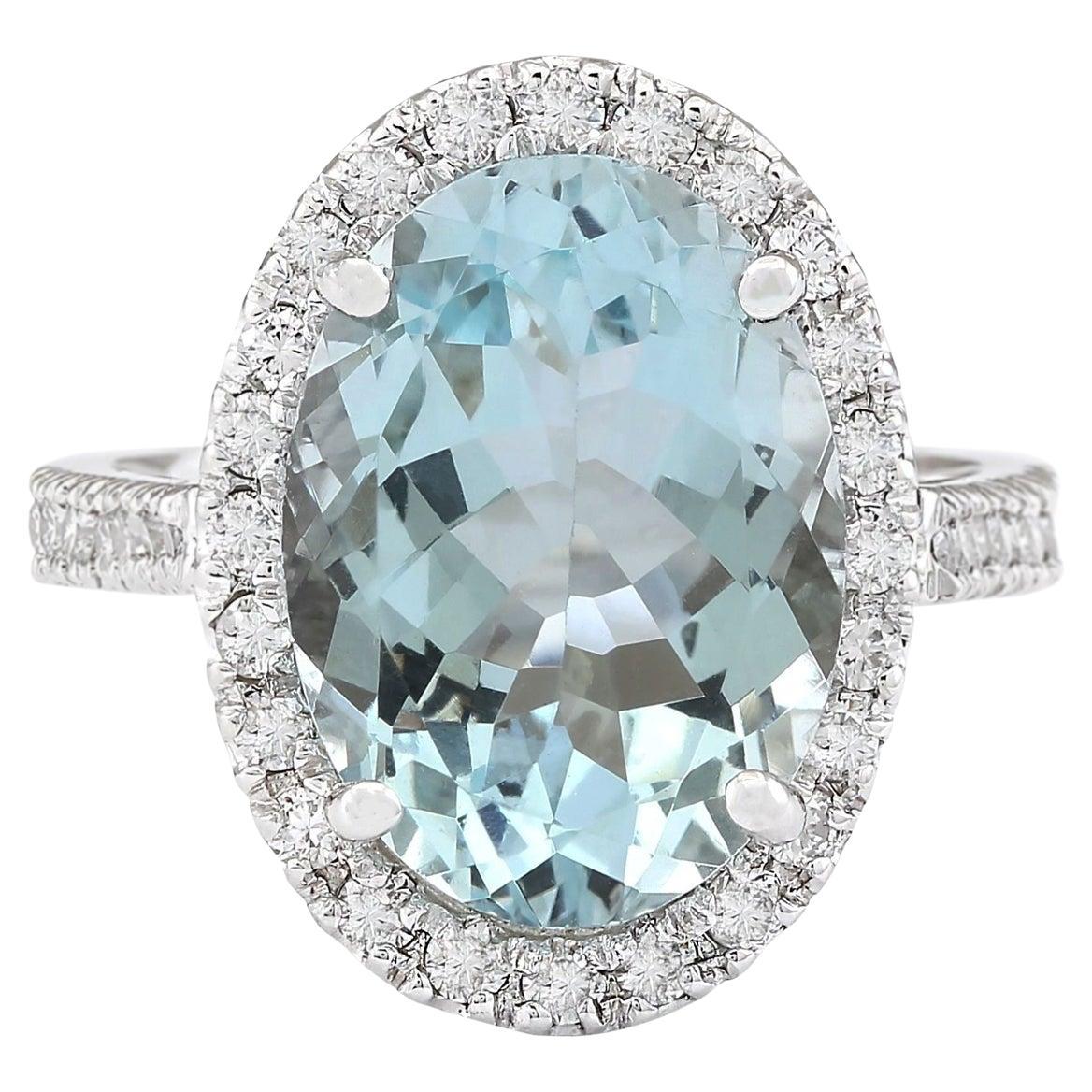Aquamarine Diamond Ring In 14 Karat White Gold For Sale
