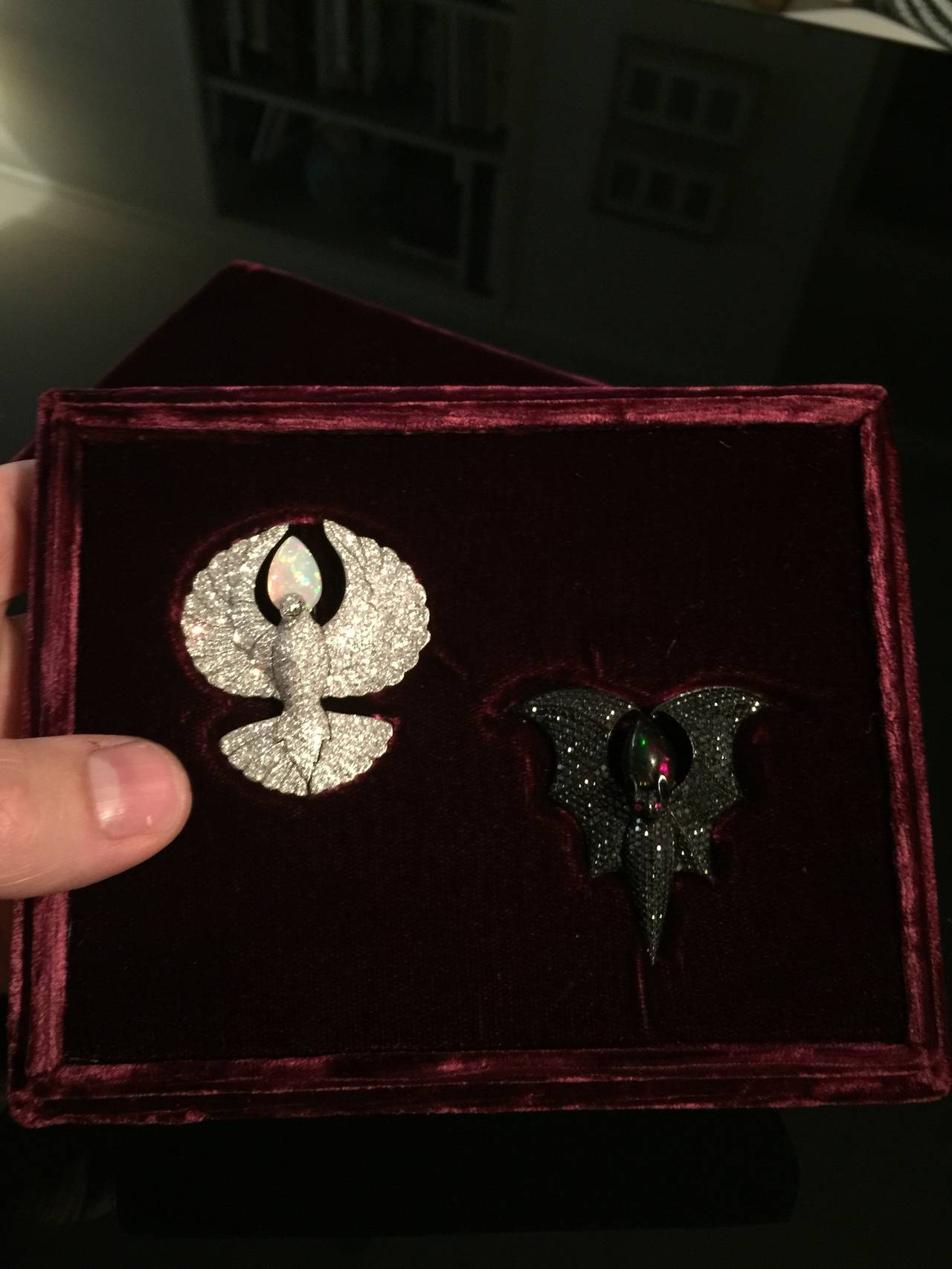 Theodoros Dark and Light Diamond Opal Earrings For Sale 1