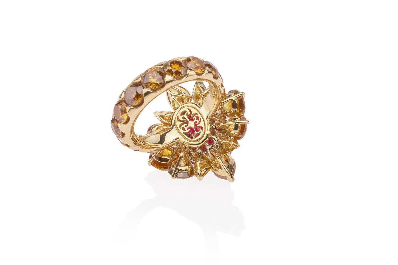 Women's Theodoros Rare Natural Burmese Ruby GIA Cert Fancy Diamond Gold Cocktail Ring
