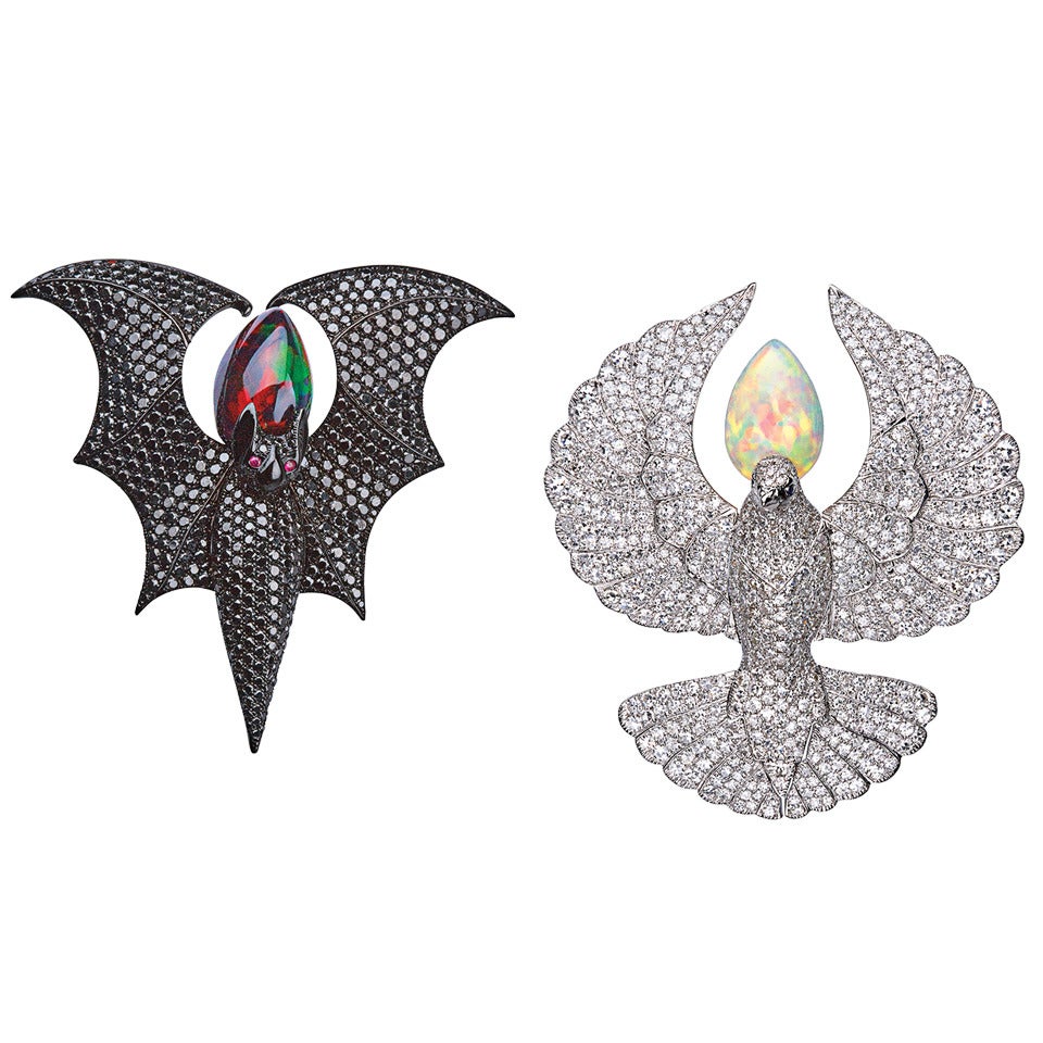 Theodoros Dark and Light Diamond Opal Earrings For Sale
