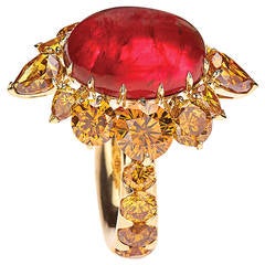 Theodoros Rare Natural Burmese Ruby GIA Cert Fancy Diamond Gold Cocktail Ring
