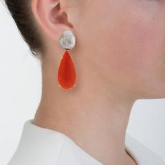 South Sea Keshi Pearl and Coral Earrings