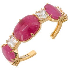 Burmese Pink Tourmaline Cabochon Gold Bracelet