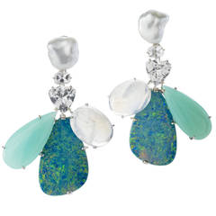 Dragonfly Opal South Sea Pearl Gold Earrings