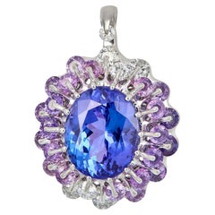 Moiseikin Colgante de oro blanco de 18 quilates con zafiro, diamante y tanzanita de 6 ct Vivid
