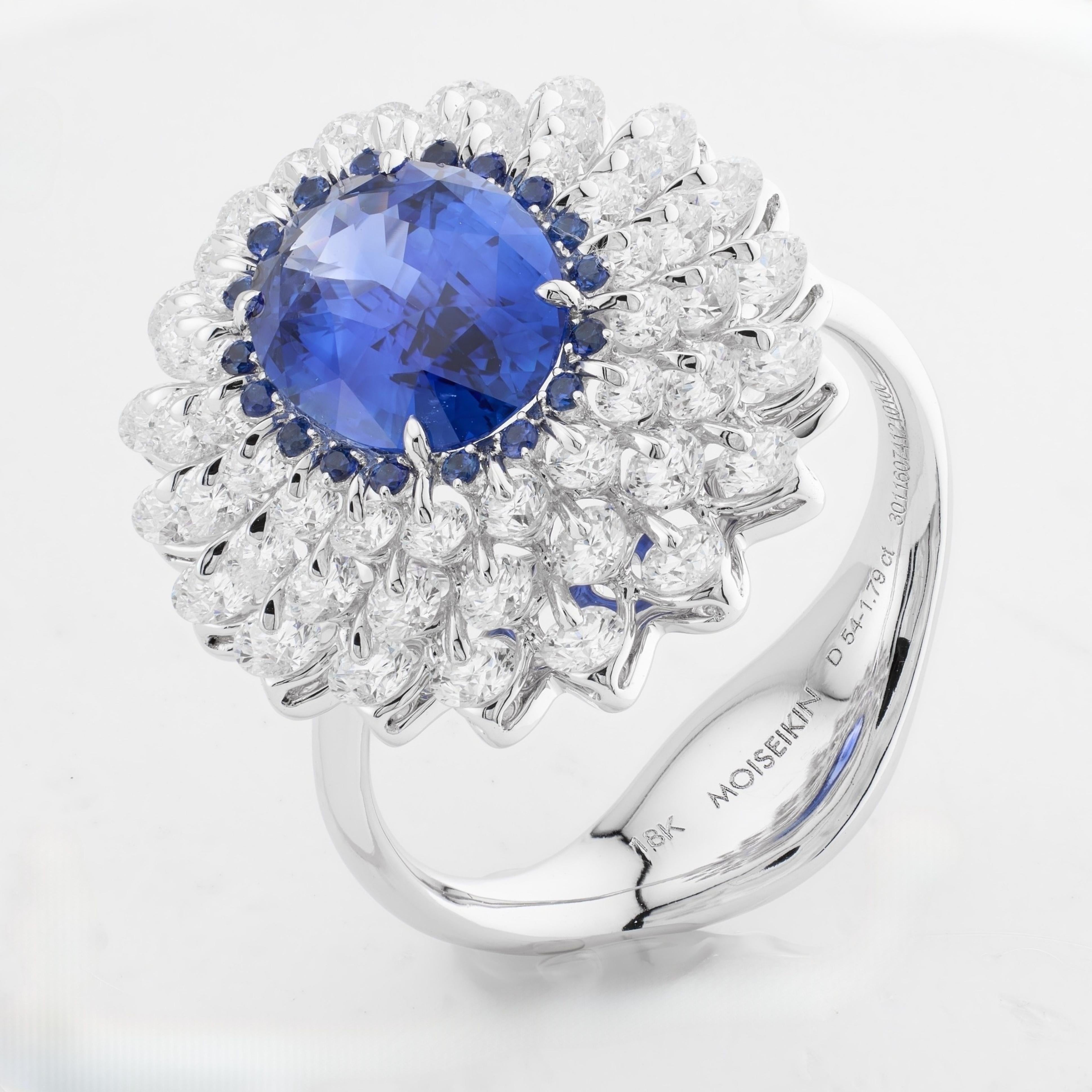MOISEIKIN 18 Karat Weißgold 2,58ct Saphir Diamant Cocktail Ring (Zeitgenössisch) im Angebot
