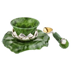 MOISEIKIN Silver Nephrite Handmade Lotus Tea Set