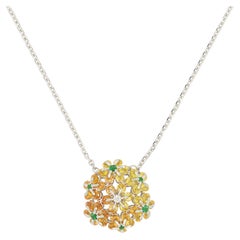 MOISEIKIN 18 Karat White Gold Tsavorite and  Yellow Sapphire Necklace