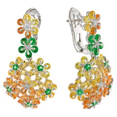 MOISEIKIN 18 Karat White Gold Tsavorite and  Yellow Sapphire Earrings