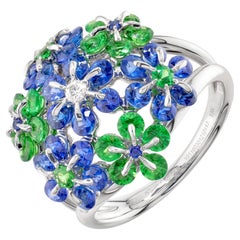 MOISEIKIN 18 Karat White Gold Sapphire Tsavorite Diamond Ring