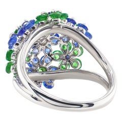 MOISEIKIN 18 Karat White Gold Sapphire Tsavorite Diamond Ring