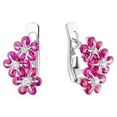 Moiseikin 18 Karat White Gold Innovative Ruby Diamond Earrings