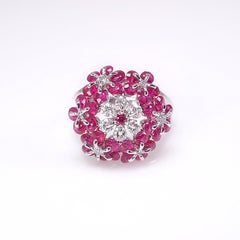 MOISEIKIN 18K White Gold Ruby Diamond Floral Ring, Contemporary Design