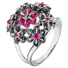 MOISEIKIN 18 Karat White Gold Ruby Black Diamond Ring