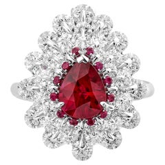 MOISEIKIN 18K White Gold 1.29ct Burma Pigeon Red Ruby Diamond Cocktail Ring