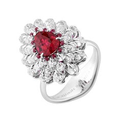 MOISEIKIN 18K White Gold 1.29ct Burma Pigeon Red Ruby Diamond Cocktail Ring
