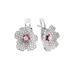 Orecchini MOISEIKIN in oro bianco 18 carati con fiori di diamanti
