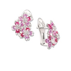 18K White Gold Sakura Floral  Spinel Sapphire Earrings