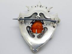 Victorian Sterling Silver-Mounted Scottish Agate Shield Form Brooch