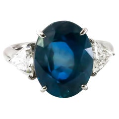 GIA Certified 12.72 Carat Natural Burma Blue Sapphire Ring Set With Diamonds 