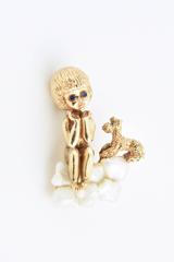 Ruser / VCA Wednesday's Child Sitting with Puppy Dog on Pearl Gold Brooch