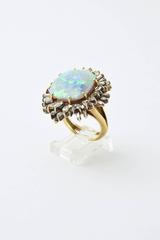 Intense Gray Crystal Opal Diamond Gold Ring