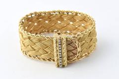 Mid-20th Century Braided Yellow Gold and Diamond Buckle Bracelet