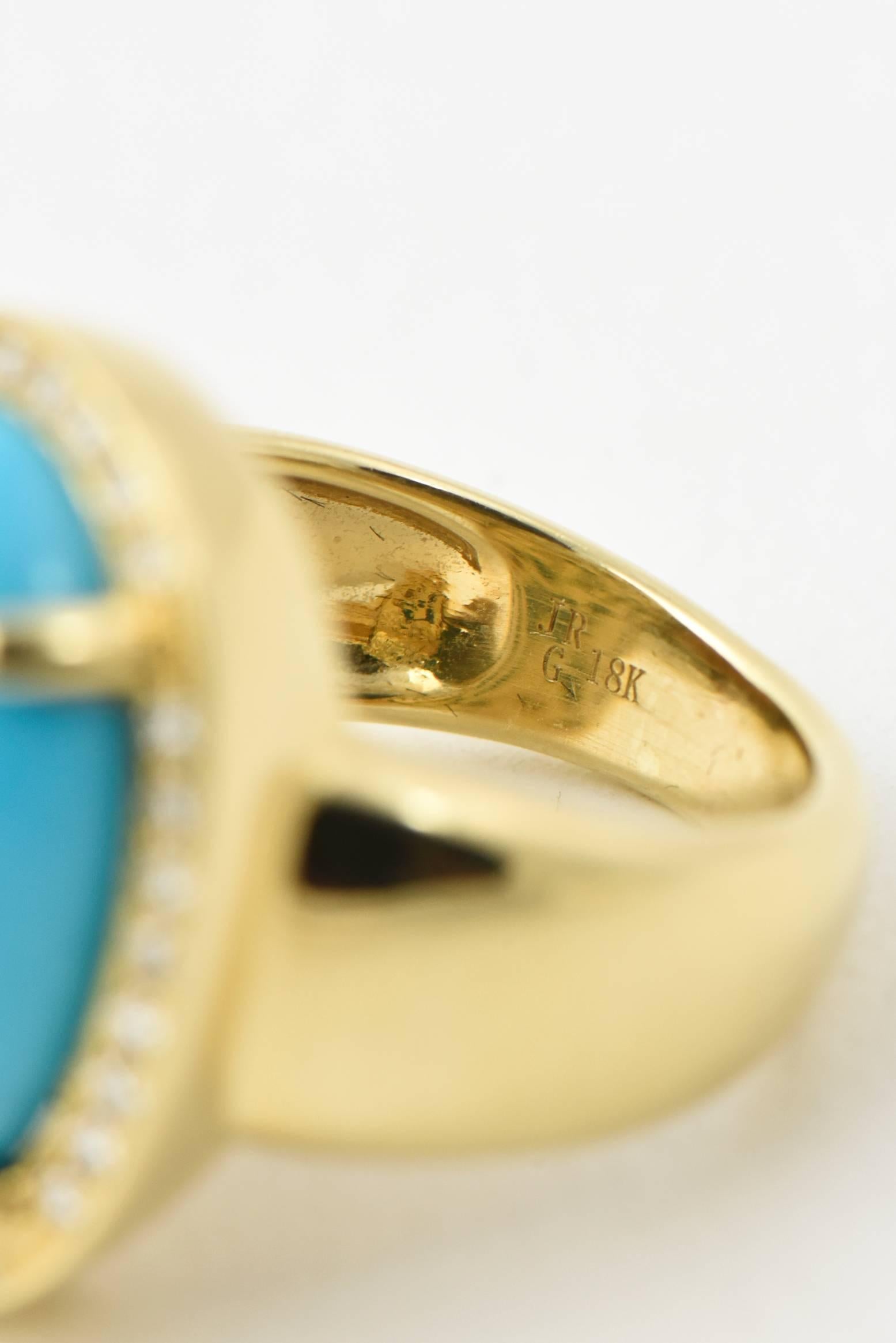 Rina Limor Turquoise Diamond Gold Ring In Excellent Condition In Miami Beach, FL