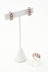 Ruby Diamond White Gold Huggie Clip-On Earrings and Ring Suite