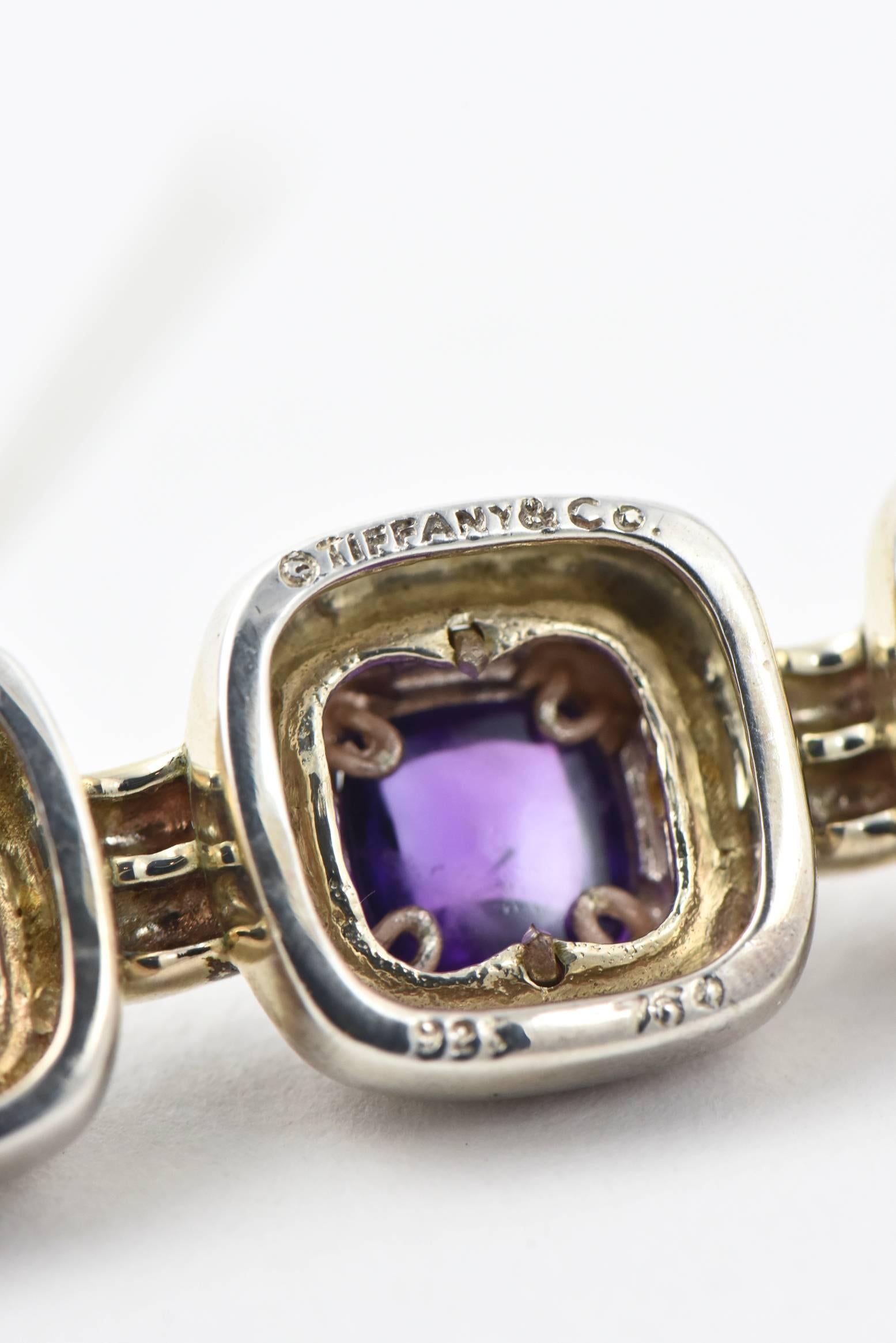 Tiffany & Co. Triple Sugarloaf Amethyst Sterling Gold Brooch For Sale 4