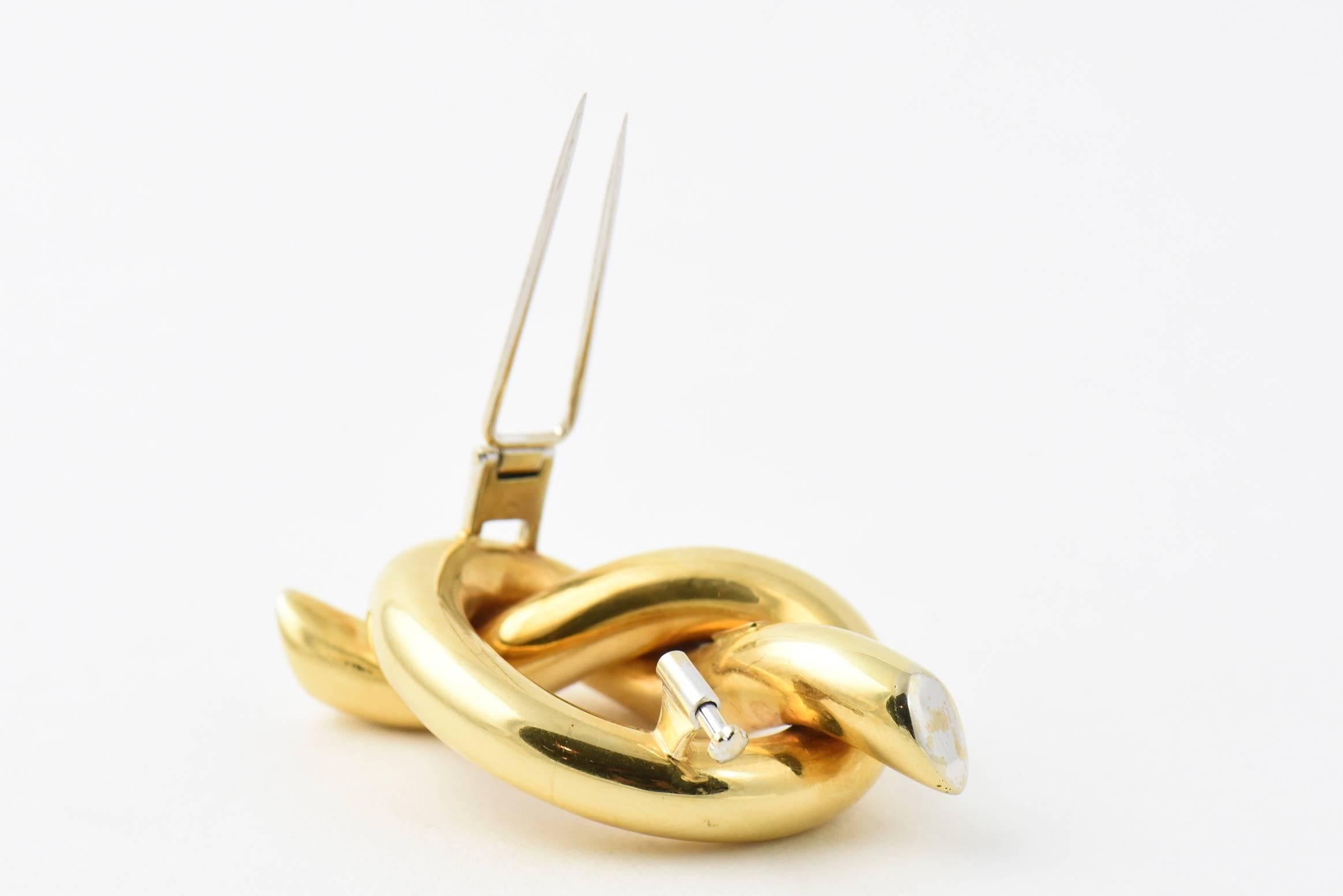 Women's or Men's Italian Shiny Finish Mariner Knot Gold Brooch or Pin