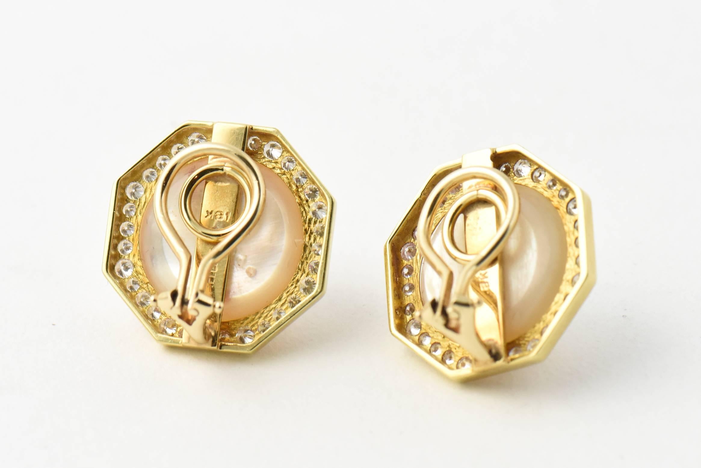Women's Cellino Mabe Pearl Diamond Gold Octagon Earclip Earrings