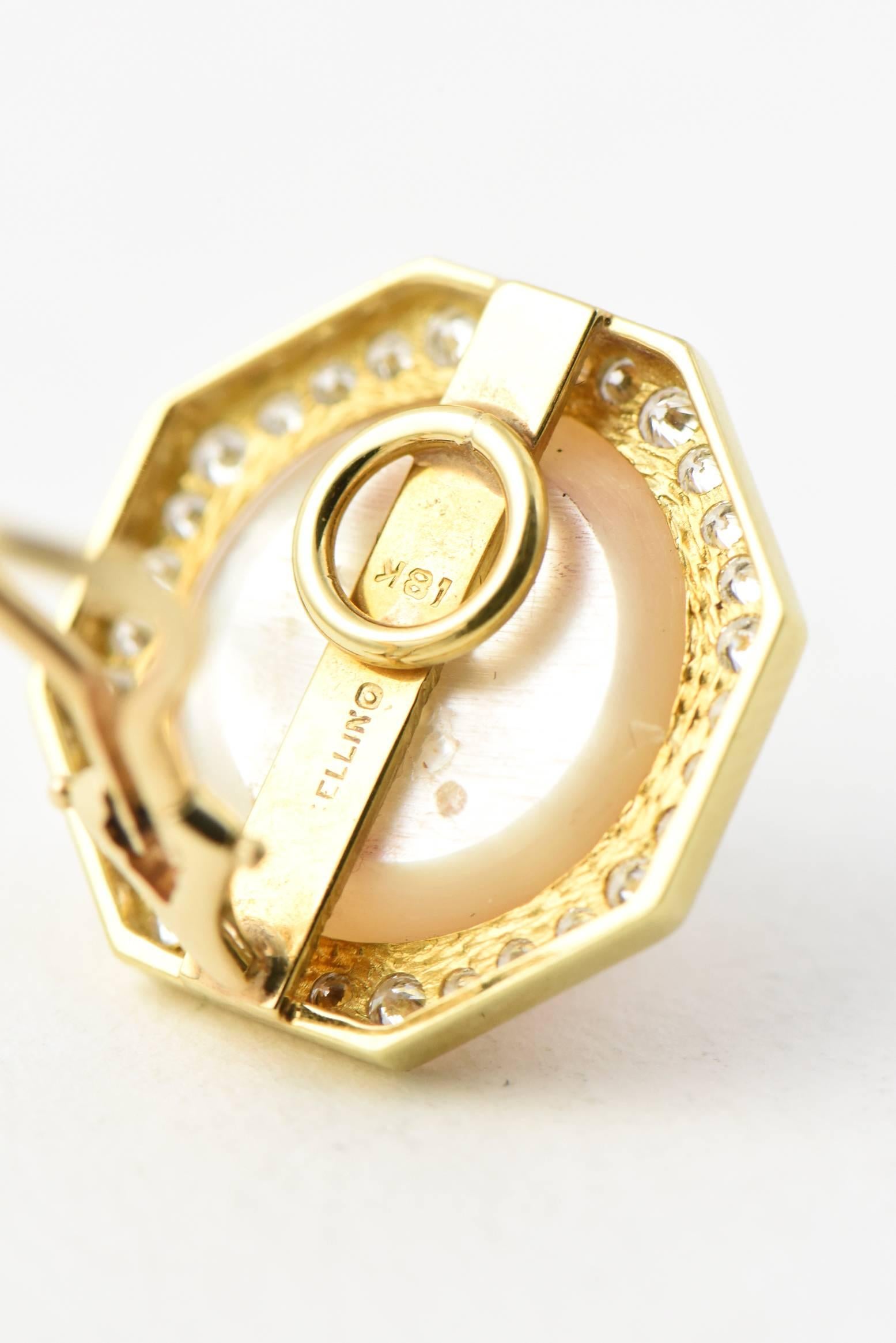 Cellino Mabe Pearl Diamond Gold Octagon Earclip Earrings 2