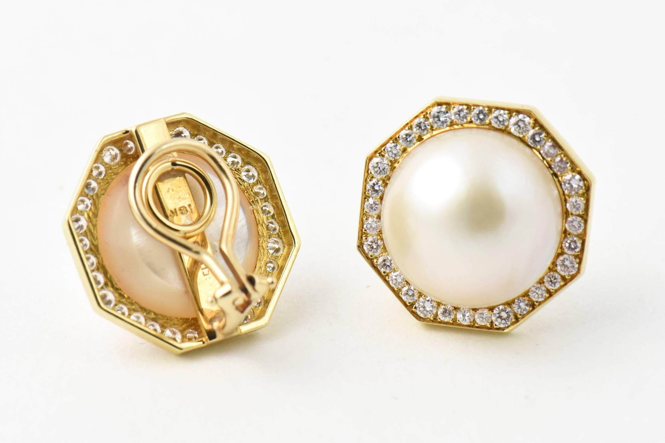 Cellino Mabe Pearl Diamond Gold Octagon Earclip Earrings 4