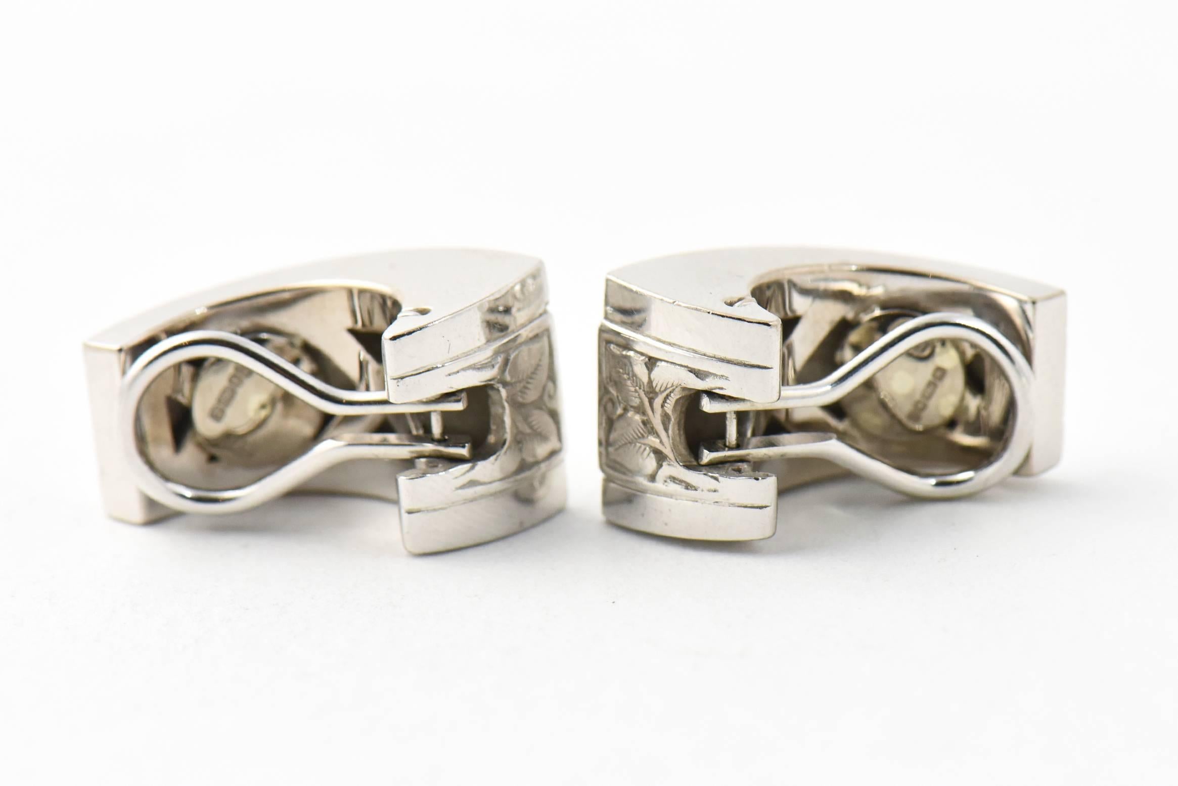 Engraved Vine Design Gold Earrings with Diamond Edges 6