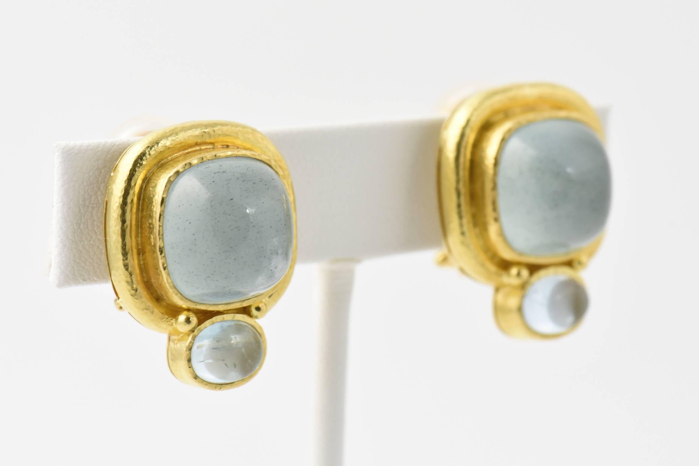 Elizabeth Locke Aquamarine Gold Earclip Earrings 1