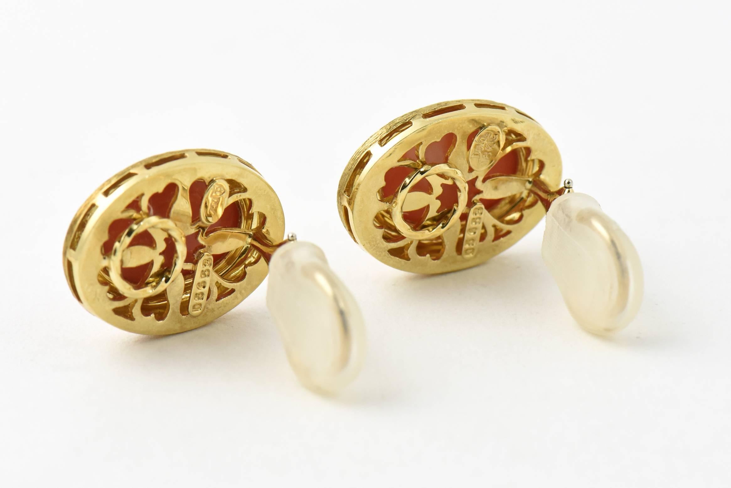 Women's Henry Dunay Coral and Gold Clip Earrings