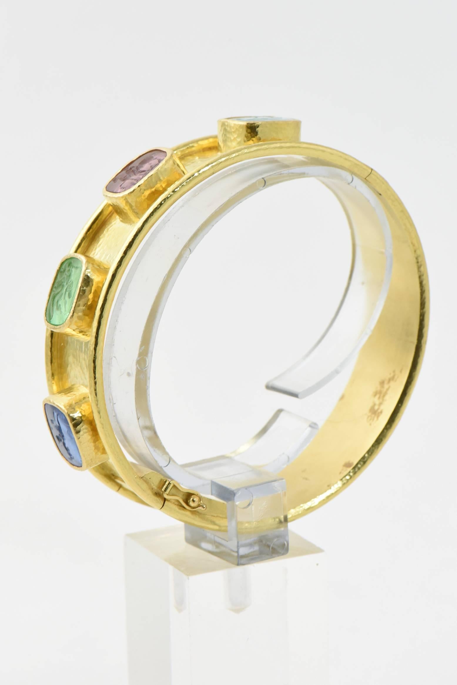 Women's or Men's Elizabeth Locke Venetian Glass Intaglio & Gold Bangle Bracelet