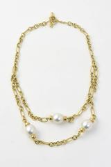 David Yurman 2-Tier Pearl and Cable Link Gold Toggle Necklace
