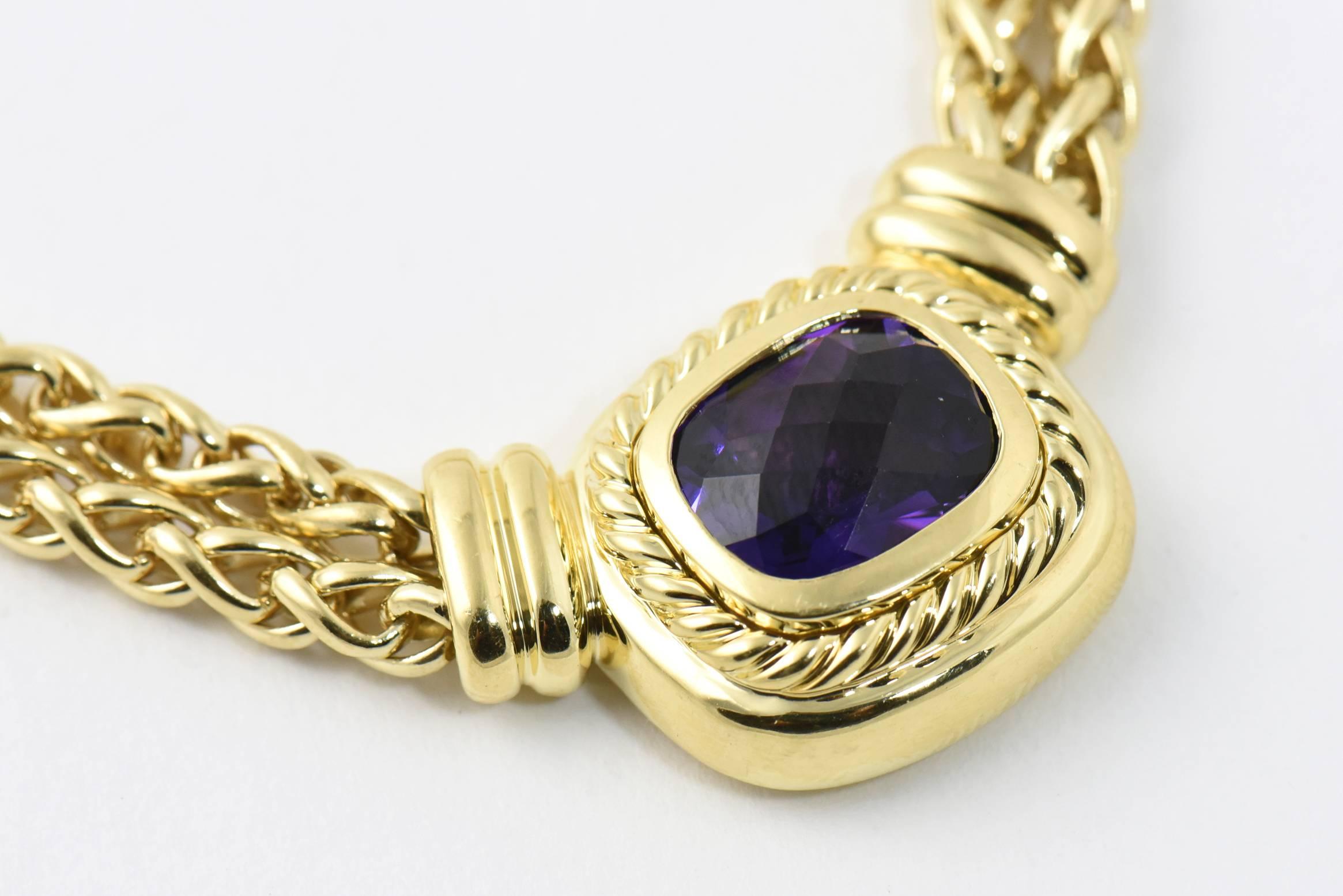 Women's David Yurman Amethyst Gold Necklace with Double Wheat Chain