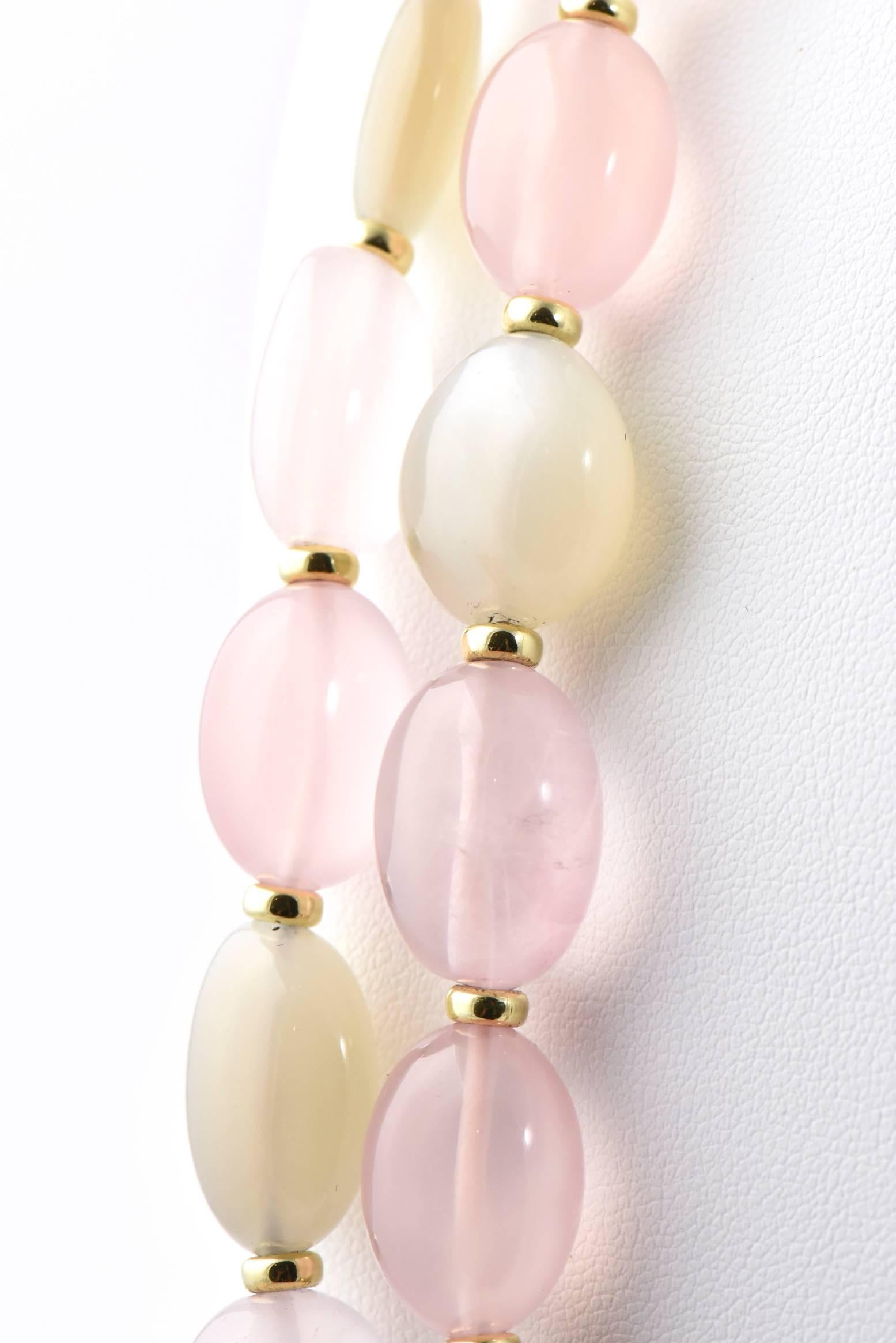 David Yurman Rose Quartz and Moonstone Sculpted Gold Bead Collection Necklace In Good Condition In Miami Beach, FL